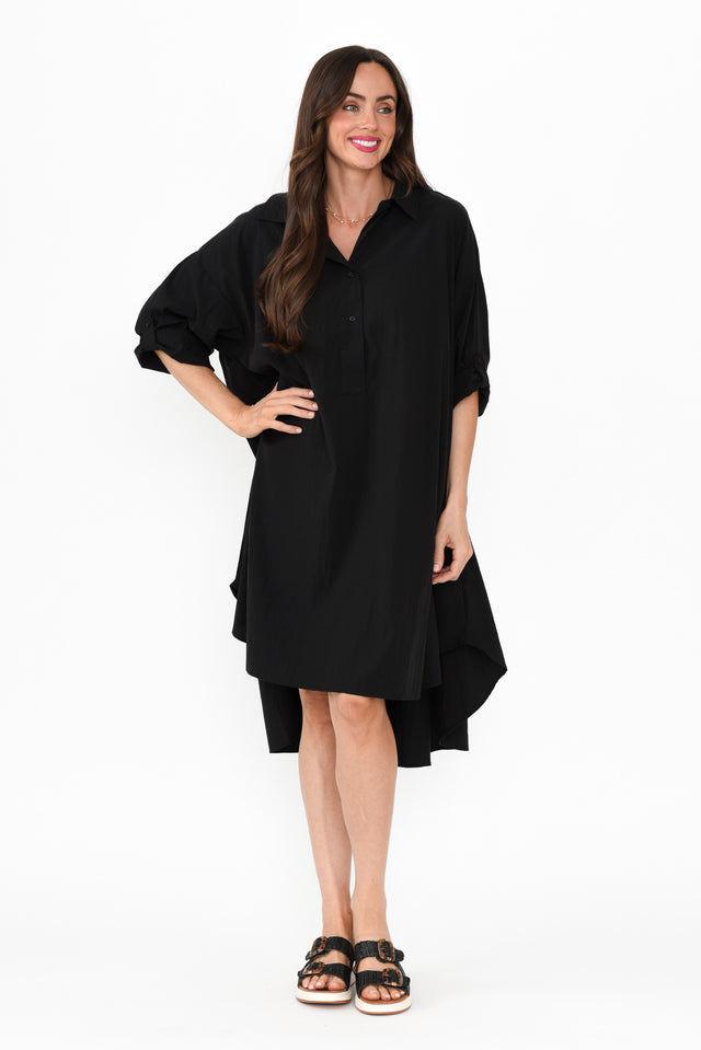 Kasia Black Collared Shirt Dress banner image