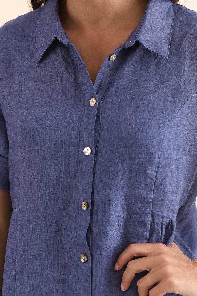 Kathy Blue Linen Shirt Dress,Detail,Brunette model,alt text|model:Brontie image 5