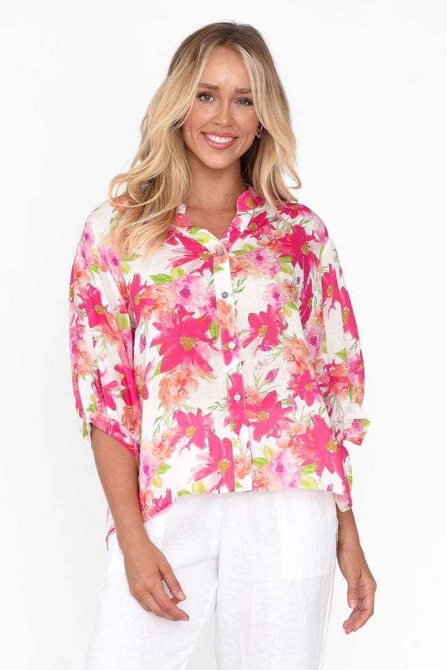 Katiya Pink Bloom Linen Shirt neckline_V Neck 