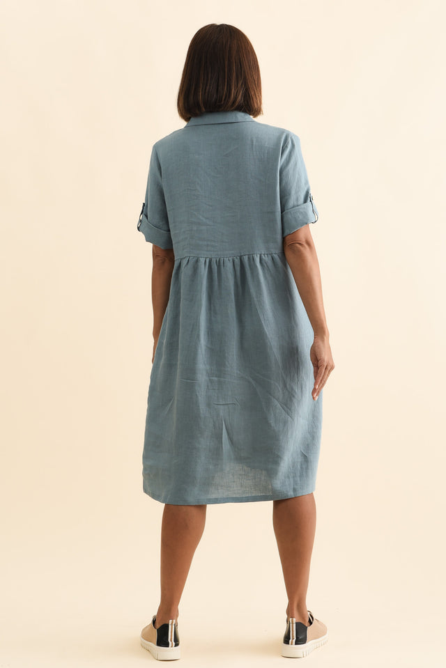 Katy Steel Linen Pocket Dress,Brunette model,alt text|model:Cara image 5