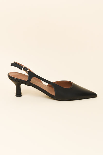 Kaylee Black Leather Slingback Heel