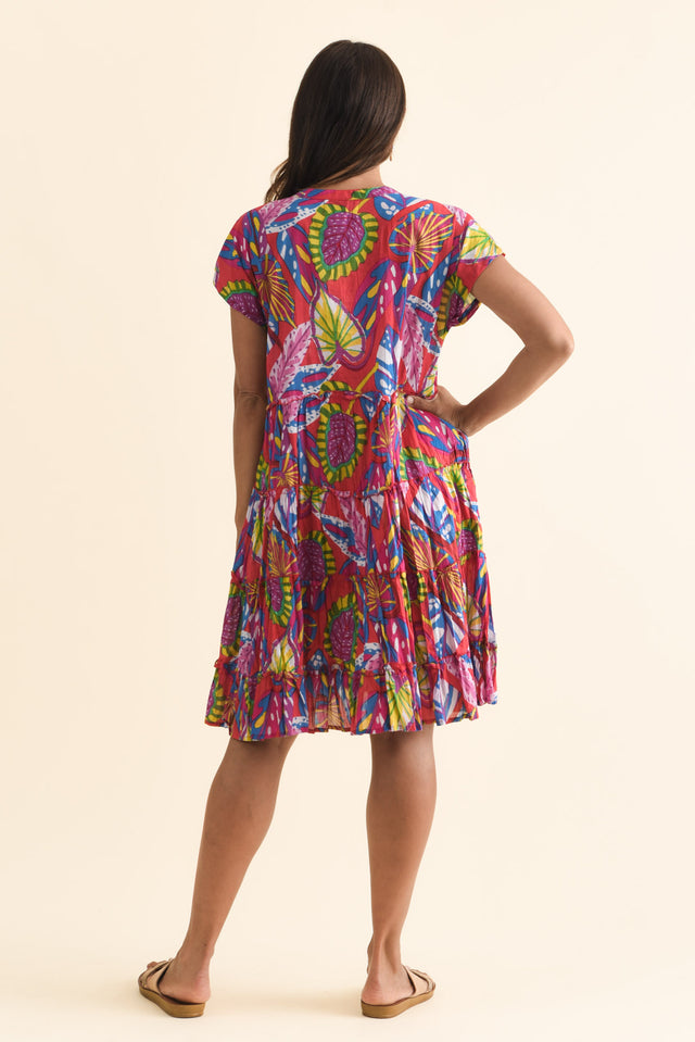 Kaylee Orange Tropical Crinkle Cotton Dress,Brunette model,alt text|model:Cara image 5