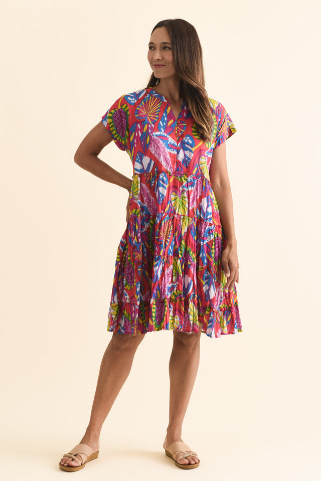 Kaylee Orange Tropical Crinkle Cotton Dress,Brunette model,alt text|model:Cara image 7