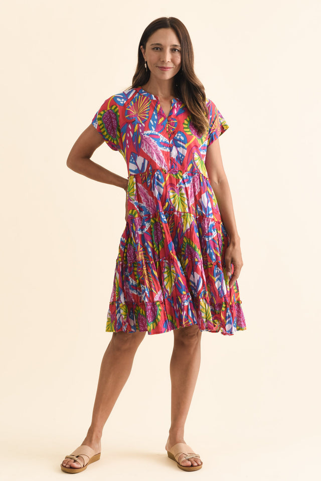 Kaylee Orange Tropical Crinkle Cotton Dress,Brunette model,alt text|model:Cara image 3