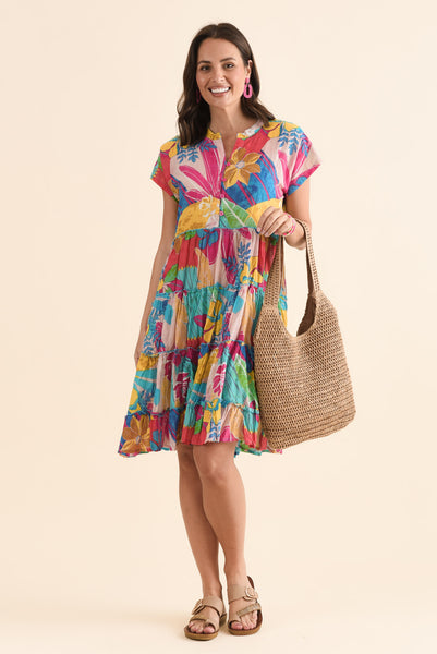 Kaylee Yellow Blossom Crinkle Cotton Dress