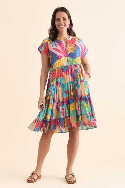 Kaylee Yellow Blossom Crinkle Cotton Dress