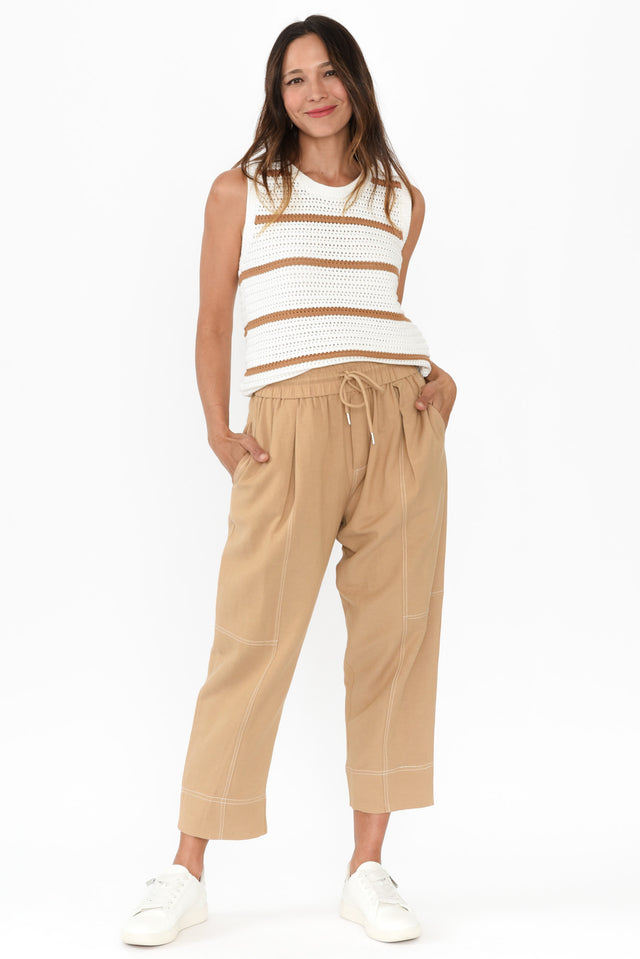 Kenali White Stripe Cotton Knit Tank,Brunette model,alt text|model:Cara image 6