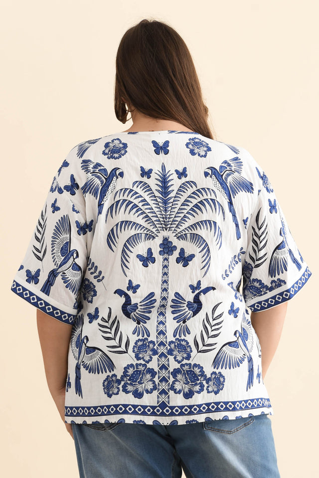 Kendria Blue Palm Batwing Top,Brunette model,alt text|model:Gabby image 11