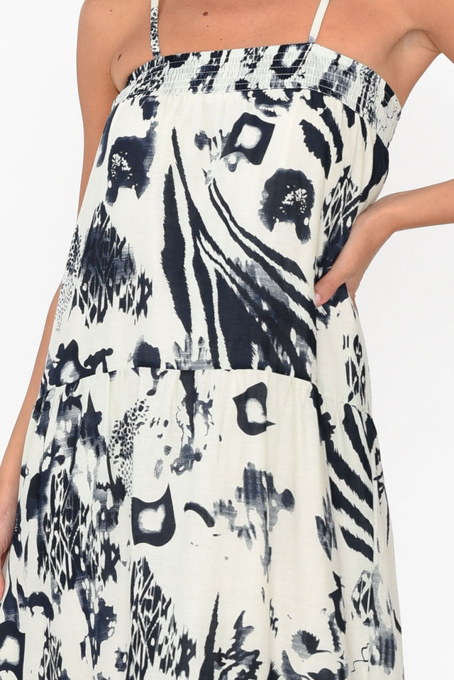 Kenya Navy Abstract Cotton Maxi Dress