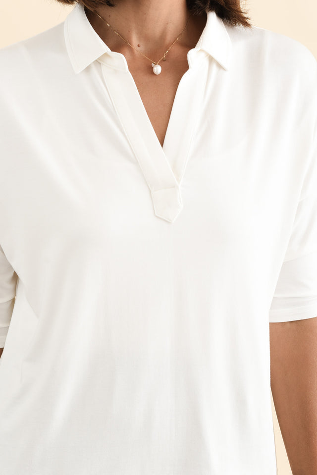 Khan Cream Collared Polo Top,Brunette model,alt text|model:Cara image 6