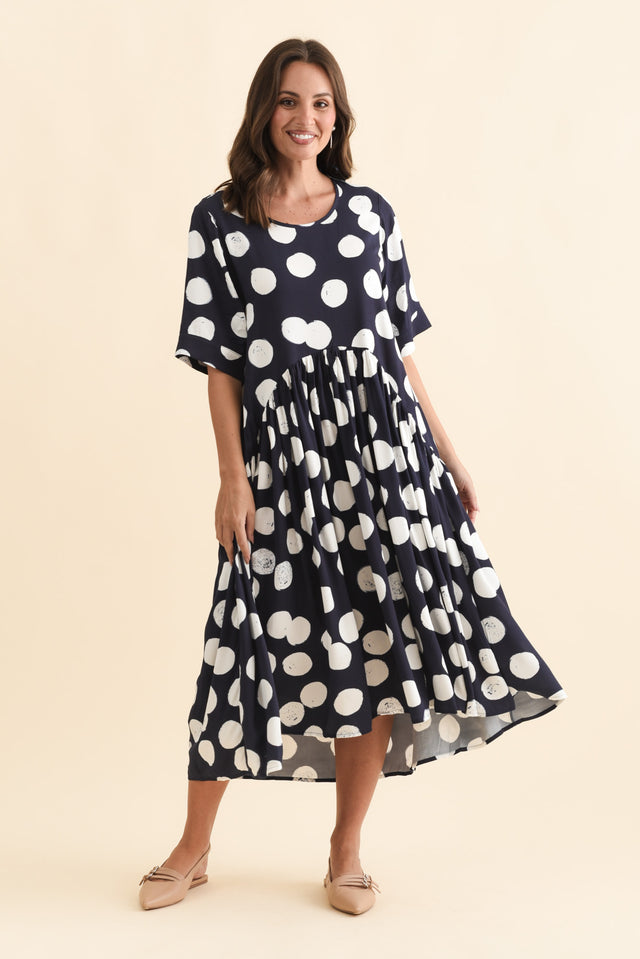 Kiana Navy Spot Peak Dress,Brunette model,alt text|model:MJ image 4