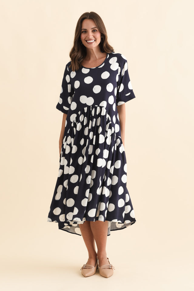 Kiana Navy Spot Peak Dress,Brunette model,alt text|model:MJ image 8