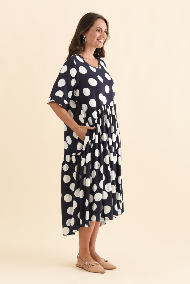 Kiana Navy Spot Peak Dress,Brunette model,alt text|model:MJ image 5
