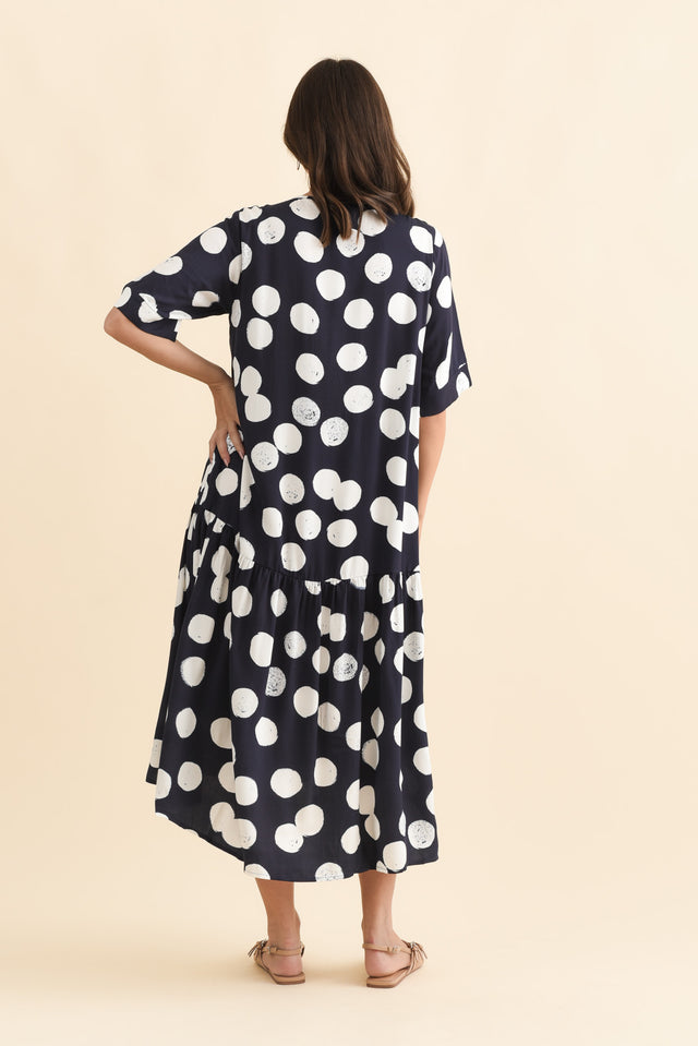 Kiana Navy Spot Peak Dress,Brunette model,alt text|model:MJ image 6