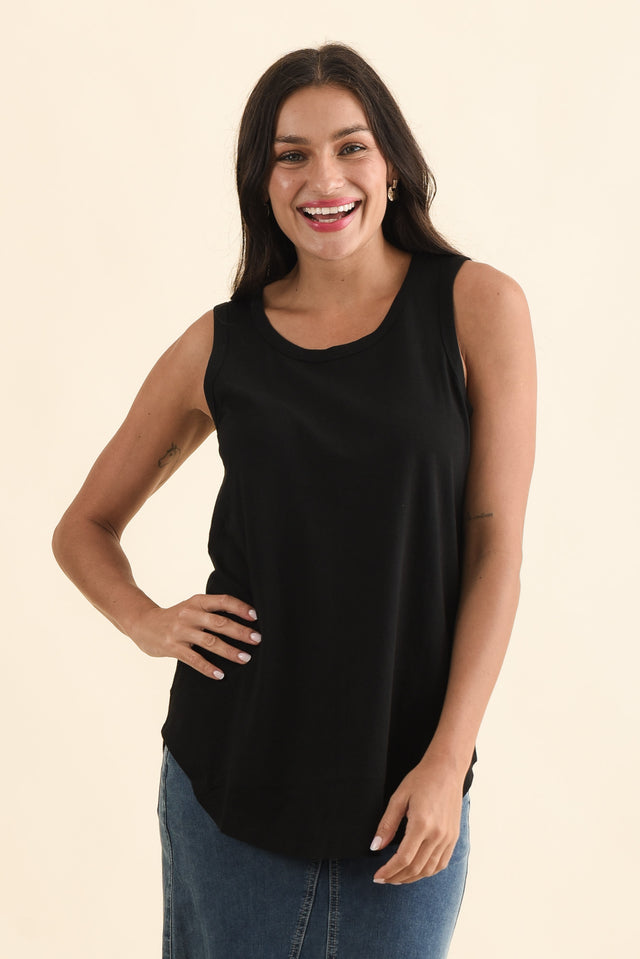 Keira Black Cotton Tank,Brunette model,alt text|model:Brontie