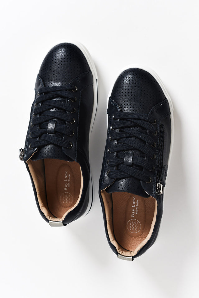 Kiki Navy Leather Zip Sneaker