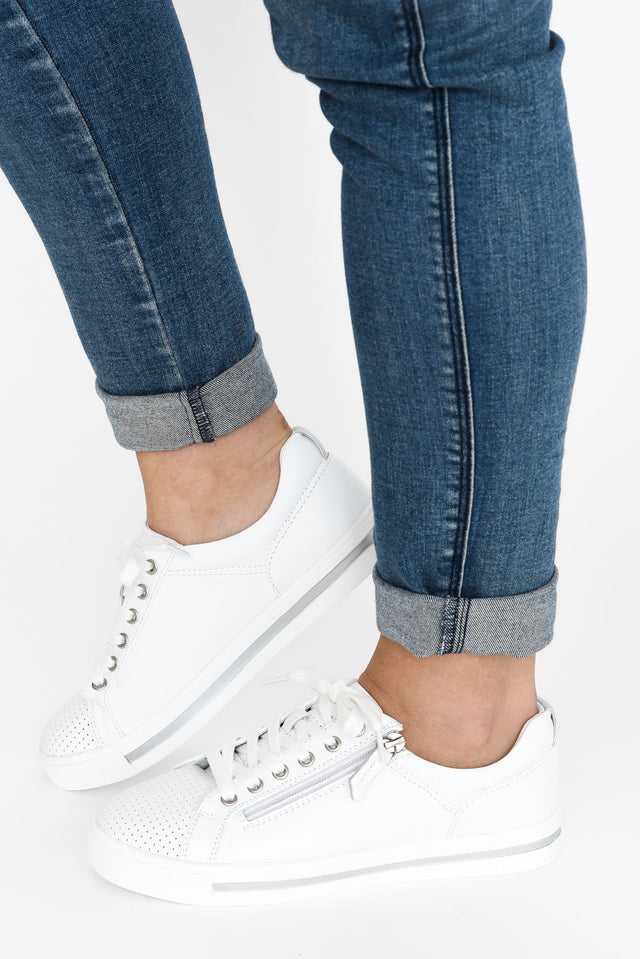 Kiki White Leather Zip Sneaker