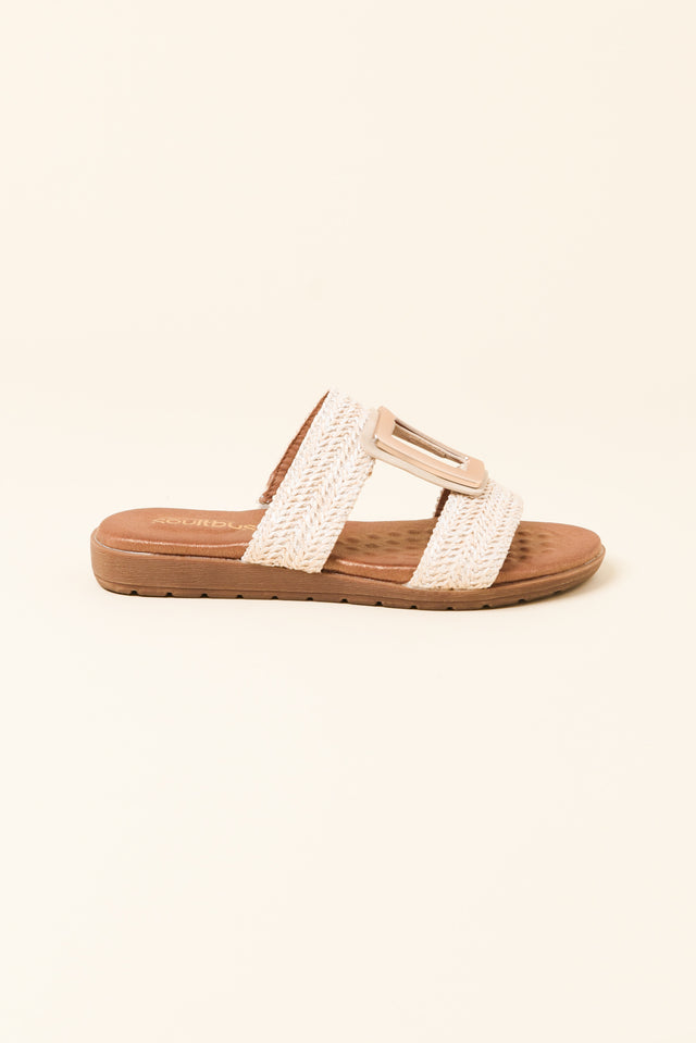 Kimberley Cream Raffia Buckle Slide