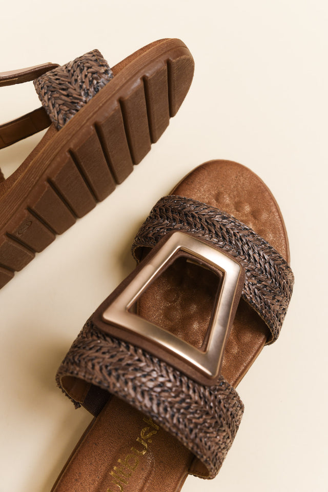 Kimberley Mocha Raffia Buckle Slide image 3
