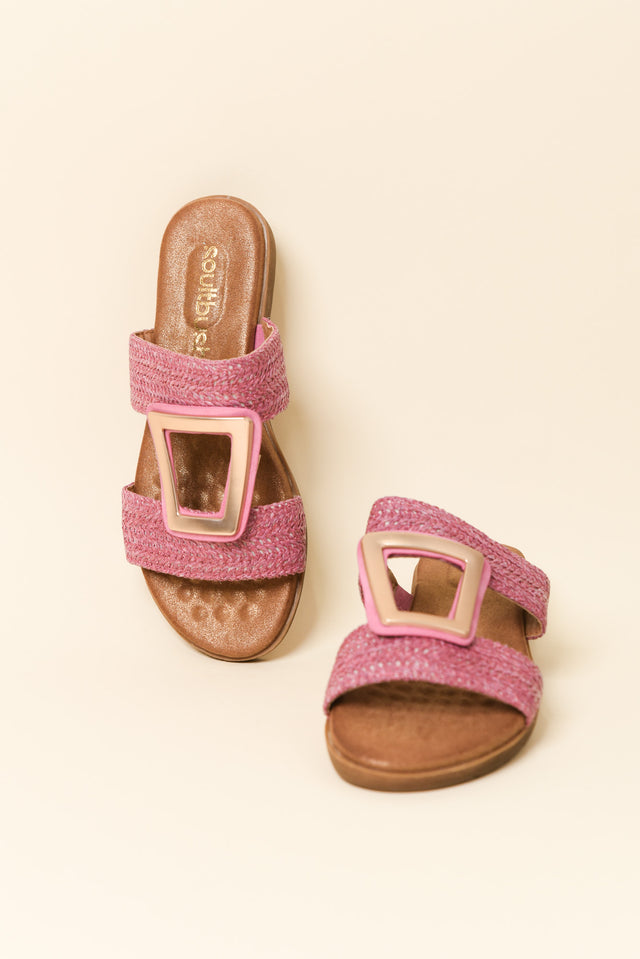 Kimberley Pink Raffia Buckle Slide image 2