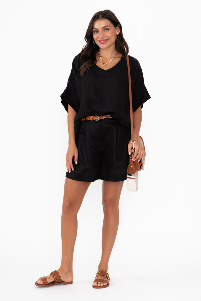 Britannia Black Linen Shorts