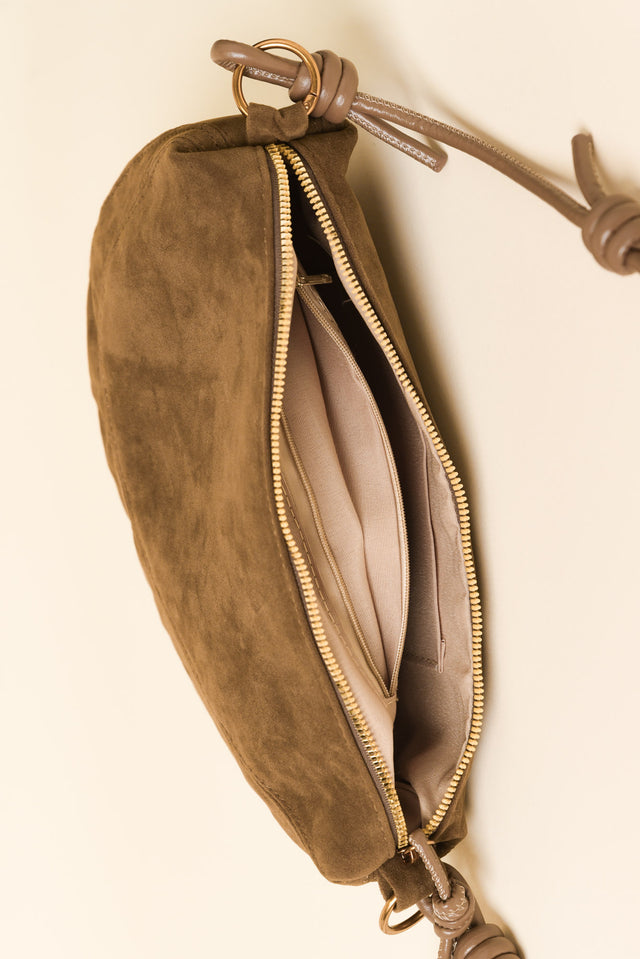 Kirsten Mocha Faux Suede Crossbody Bag