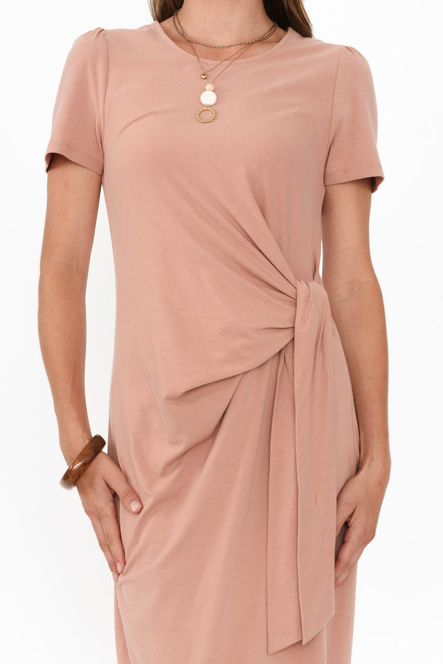 Kitt Beige Cotton Stretch Tie Dress