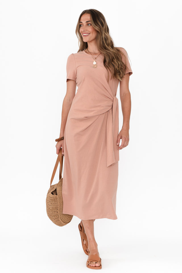 Kitt Beige Cotton Stretch Tie Dress