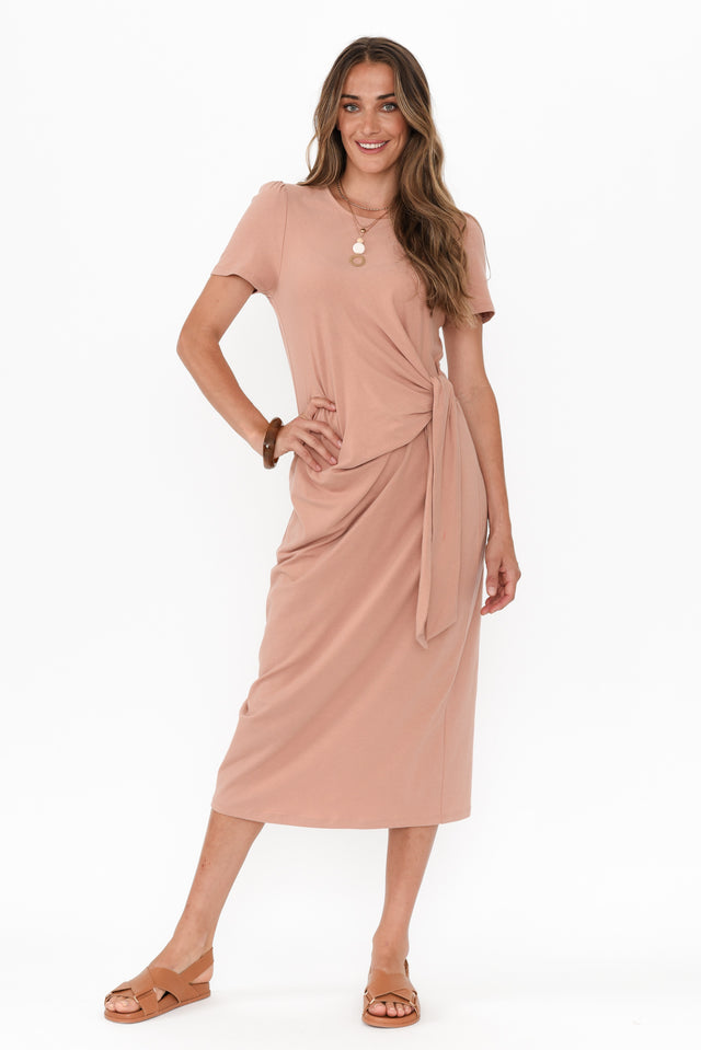 Kitt Beige Cotton Stretch Tie Dress