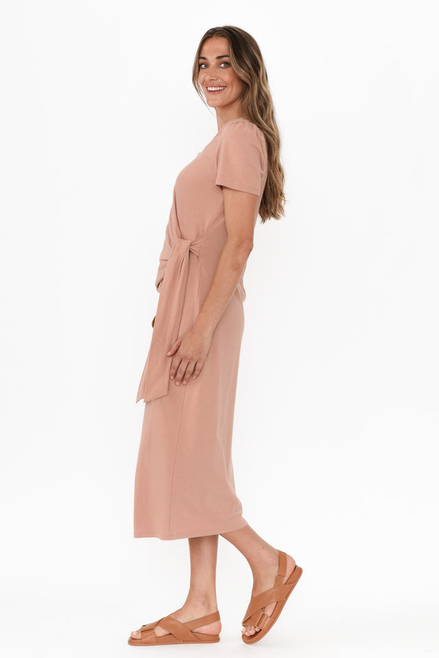 Kitt Beige Cotton Stretch Tie Dress