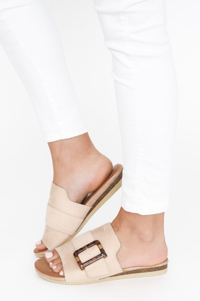 Kivari Beige Faux Suede Buckle Slide