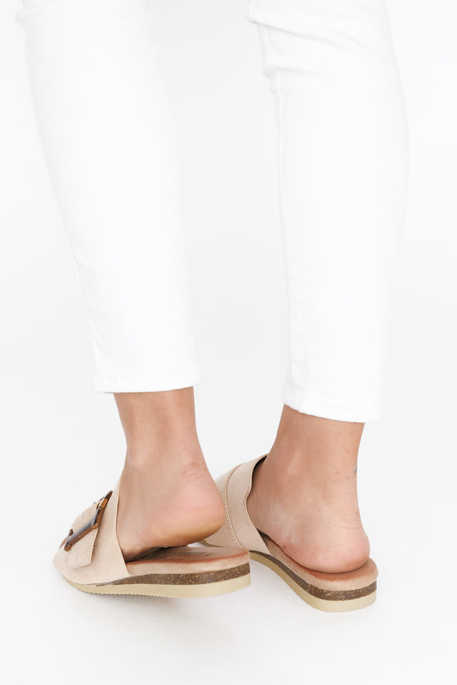 Kivari Beige Faux Suede Buckle Slide