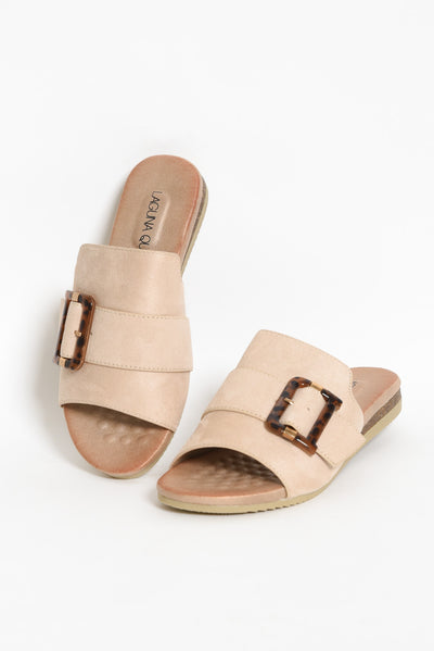 Kivari Beige Faux Suede Buckle Slide