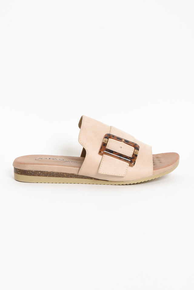 Kivari Beige Faux Suede Buckle Slide