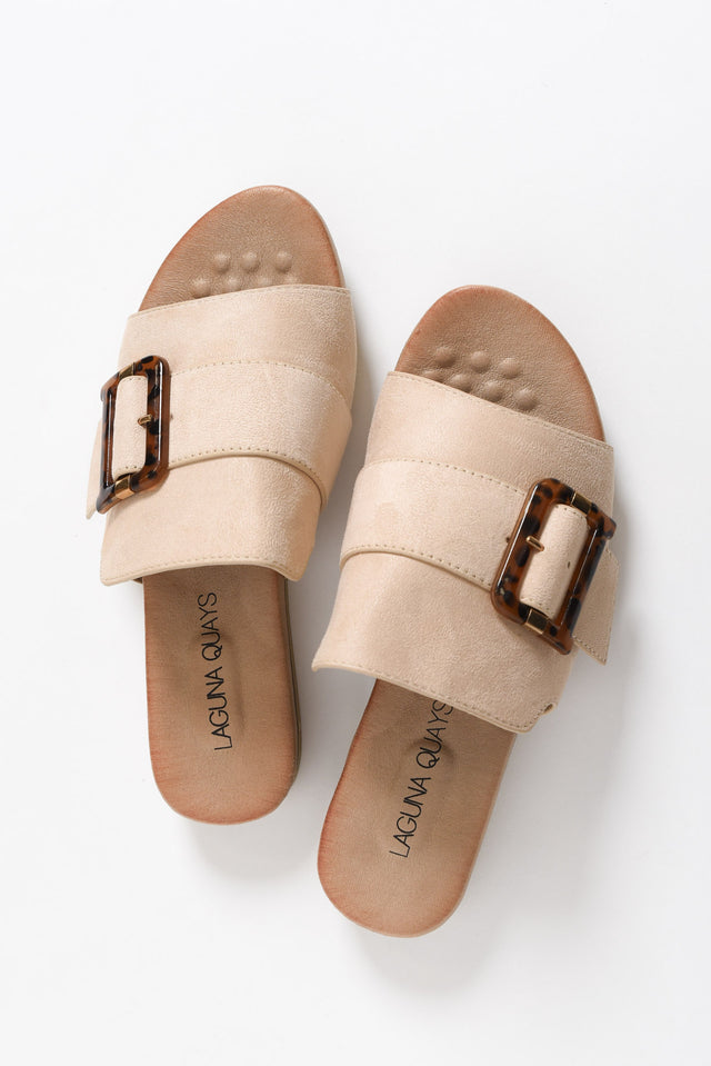 Kivari Beige Faux Suede Buckle Slide