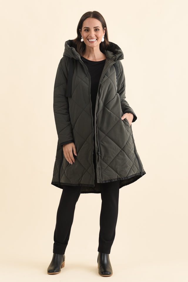 Koami Charcoal Quilted Hooded Coat,Brunette model,alt text|model:MJ image 8