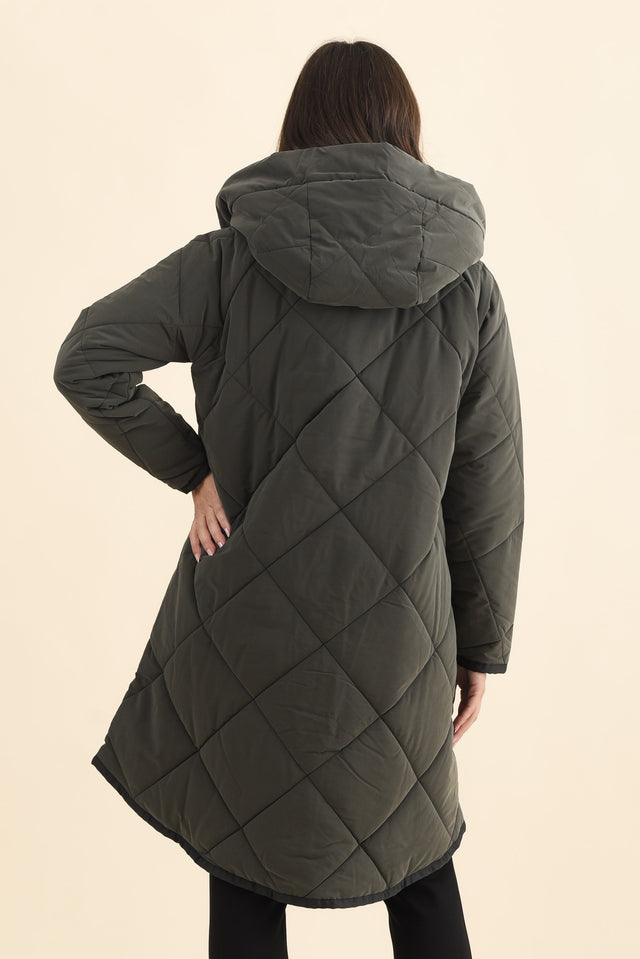 Koami Charcoal Quilted Hooded Coat,Brunette model,alt text|model:MJ image 5