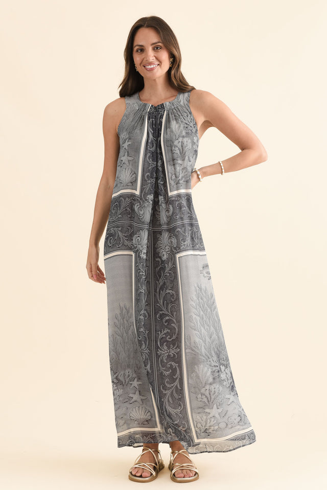 Koi Grey Seaside Sleeveless Dress,Front,Brunette model,alt text|model:MJ image 1