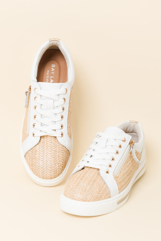 Koko White Raffia Leather Zip Sneaker