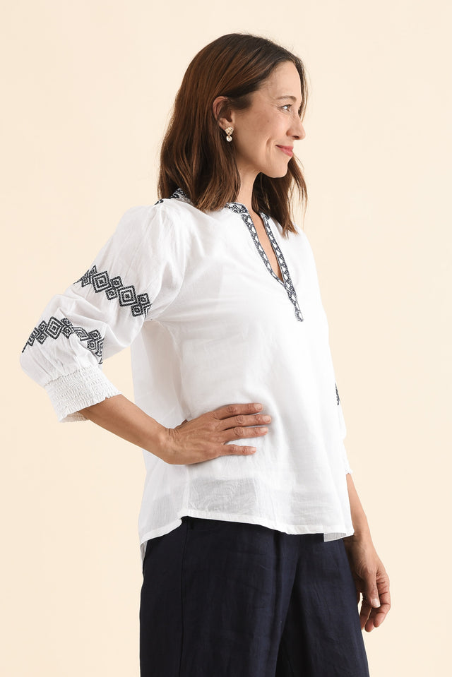 Kooma White Cotton Embroidered Top,Side,Brunette model,alt text|model:Cara image 3