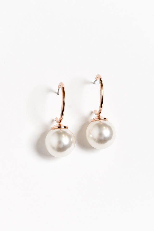 Kora Rose Gold Pearl Hoop Earrings image 1