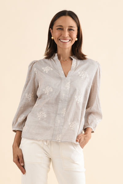 Korey Beige Stripe Cotton Blouse