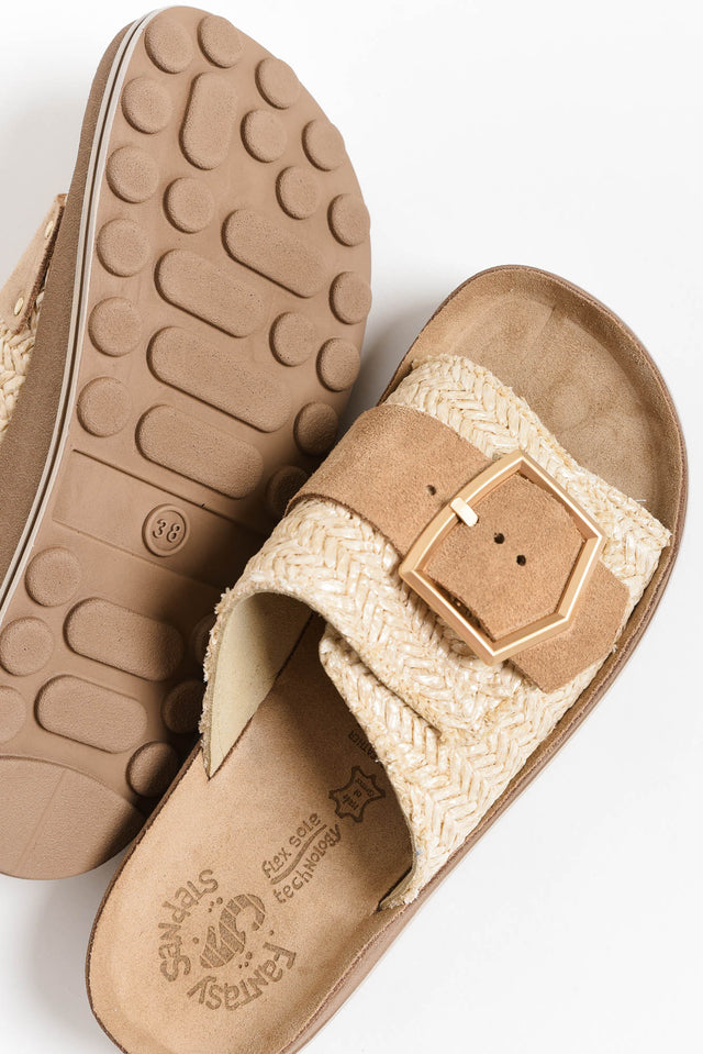 Korina Beige Raffia Leather Slide