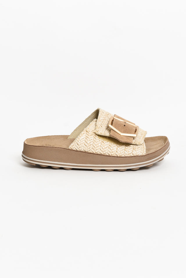 Korina Beige Raffia Leather Slide