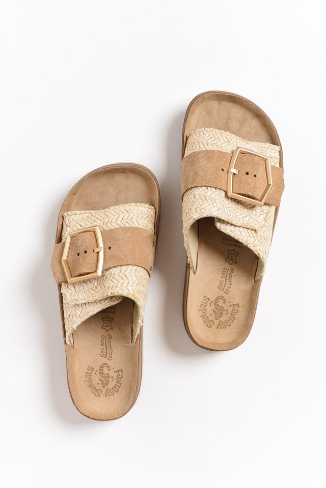 Korina Beige Raffia Leather Slide