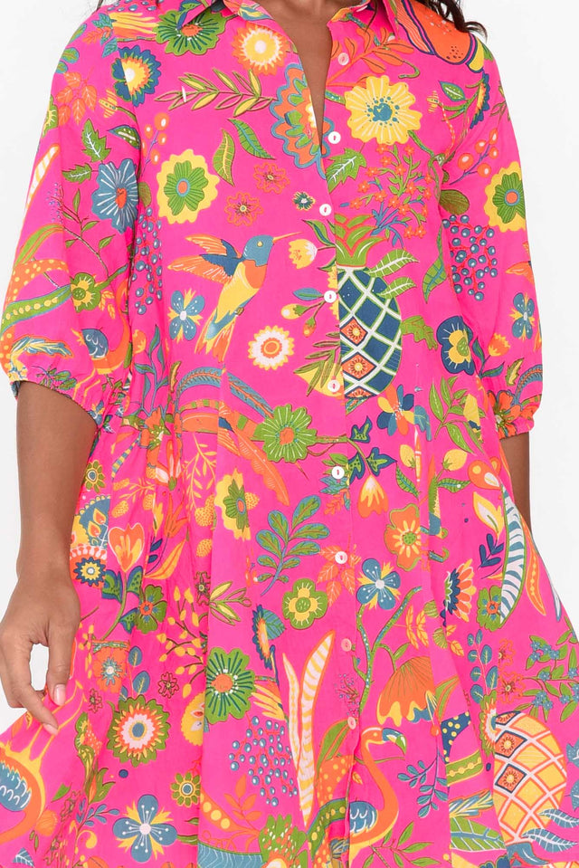 Kusadasi Pink Garden Organic Cotton Sleeved Dress image 5