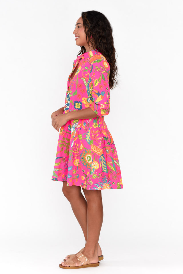 Kusadasi Pink Garden Organic Cotton Sleeved Dress image 3