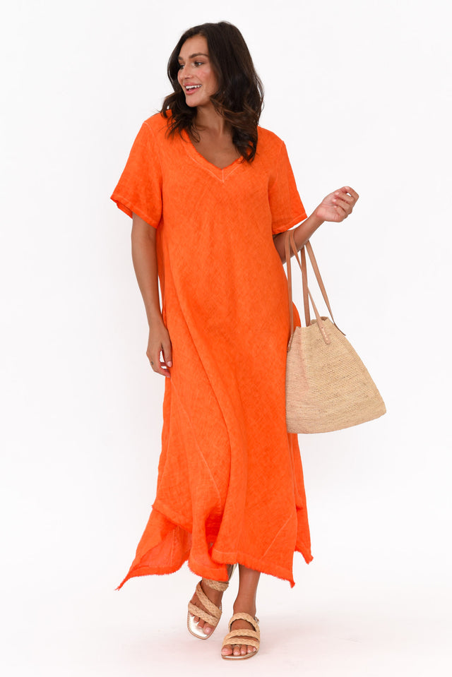 Lacasa Orange Linen Frayed Dress banner image