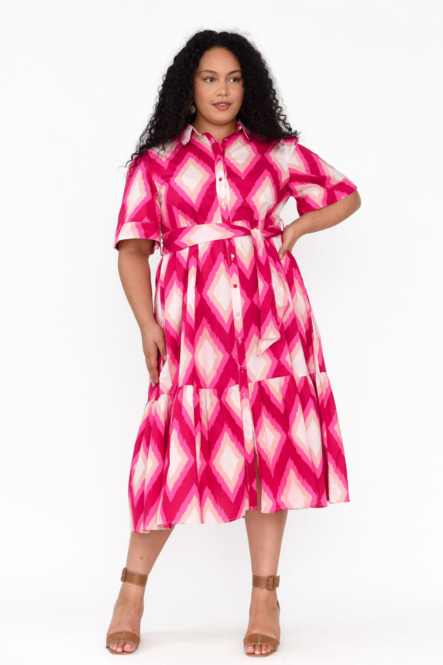 Ladonna Pink Geo Cotton Shirt Dress image 11