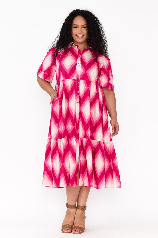 Ladonna Pink Geo Cotton Shirt Dress thumbnail 8